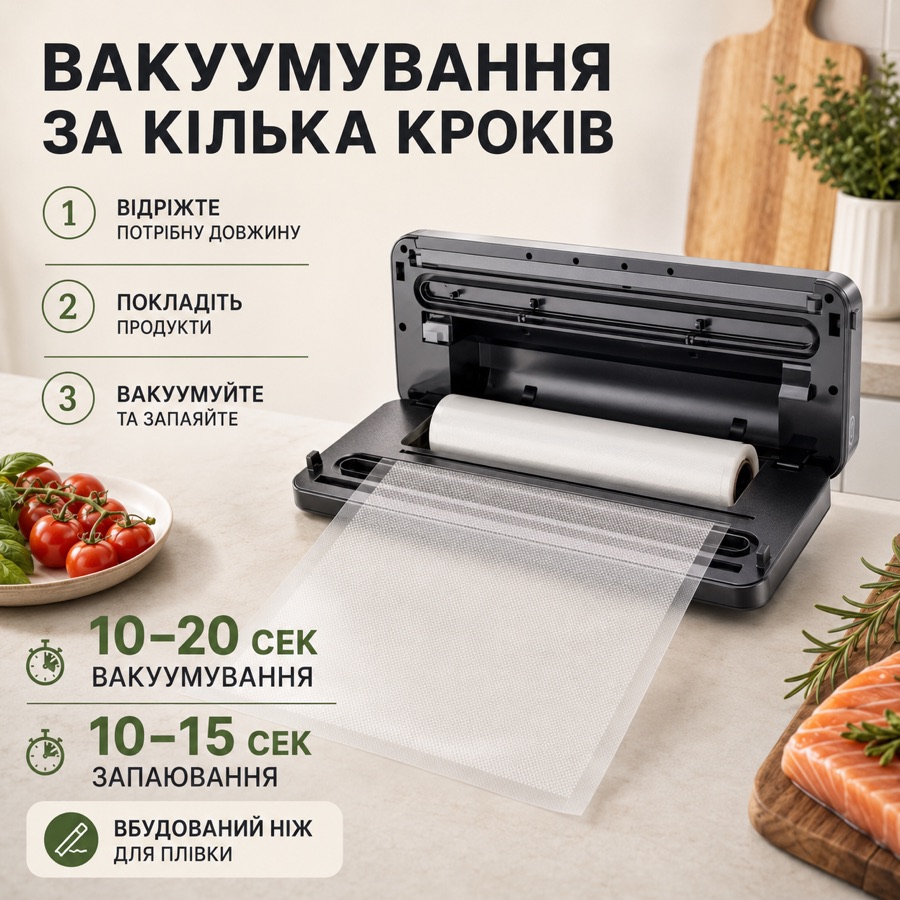 Вакууматор Zepline ZP-00359 у роботі: три кроки вакуумування продуктів на кухні